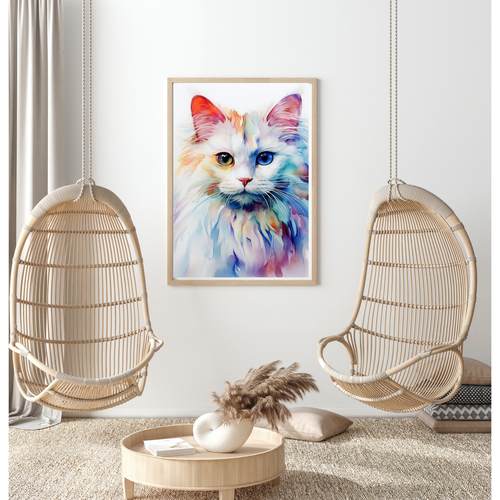 White Cat Printable Wall Art, Watercolor White Cat, Cat Aquarelle Print ...