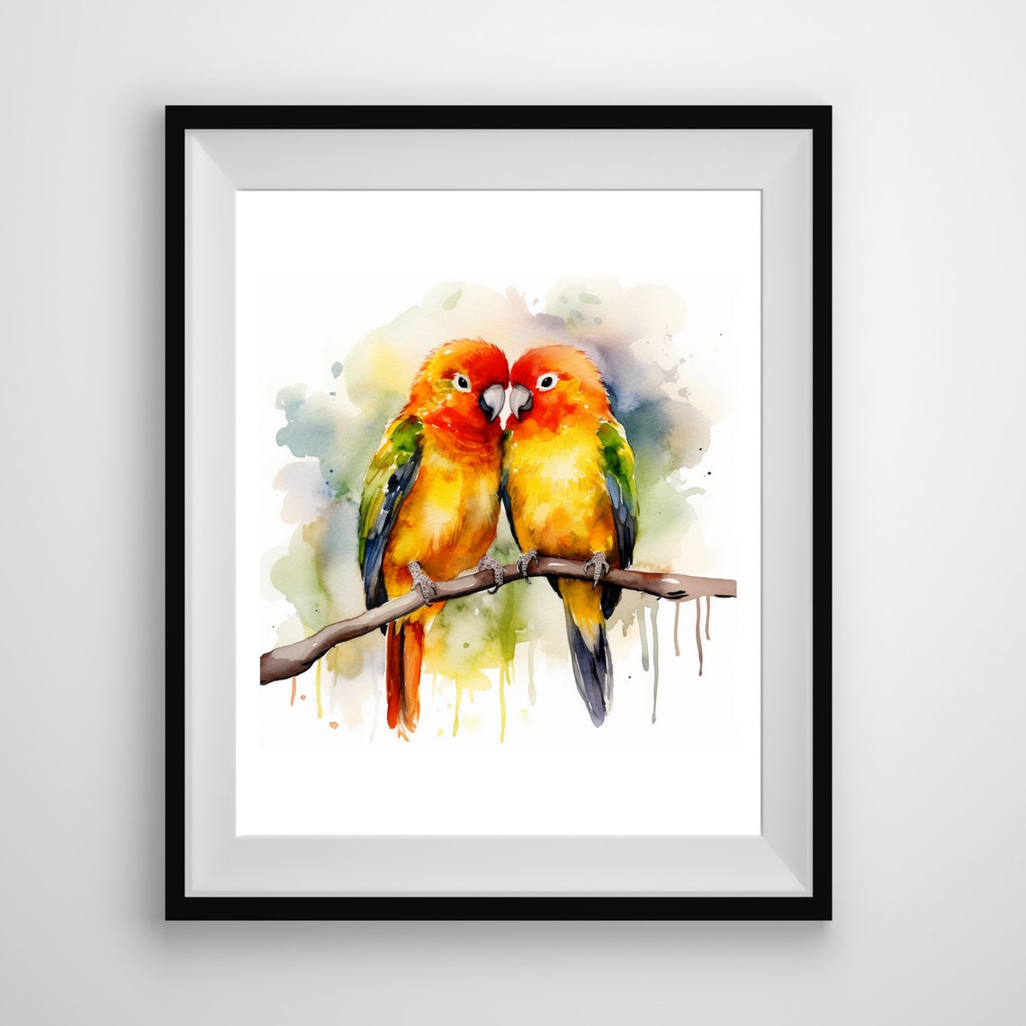 Love Birds Couple Watercolor Painting Printable Wall Art, Parrot ...