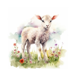 Lamb clipart , lamb watercolor painting, lamb printable wall art, Nursery, baby room decor, kids wall art, instant download