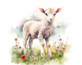 Lamb clipart , lamb watercolor painting, lamb printable wall art, Nursery, baby room decor, kids wall art, instant download