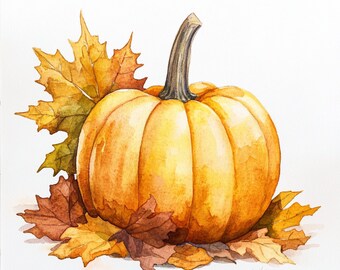 Pumpkin watercolor painting printable wall art, pumpkin clipart, Halloween clipart, Halloween poster, pumpkin poster, instant download