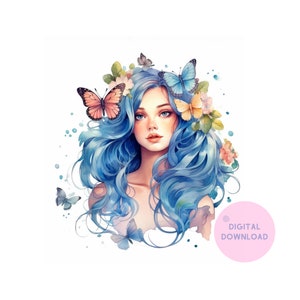 Woman portrait,   digital download, girl wall decor, downloadable art, printable girl portrait, art print, digital fairy girl portrait