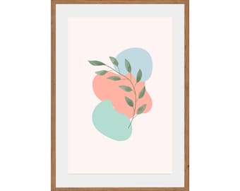 Abstract Boho Wall Art Print, Botanical Leaves (Digital Download)