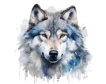 Wolf aquarelle print, wolf watercolor wall decor, Printable , digital download, wolf print, wolf clipart, Printable art