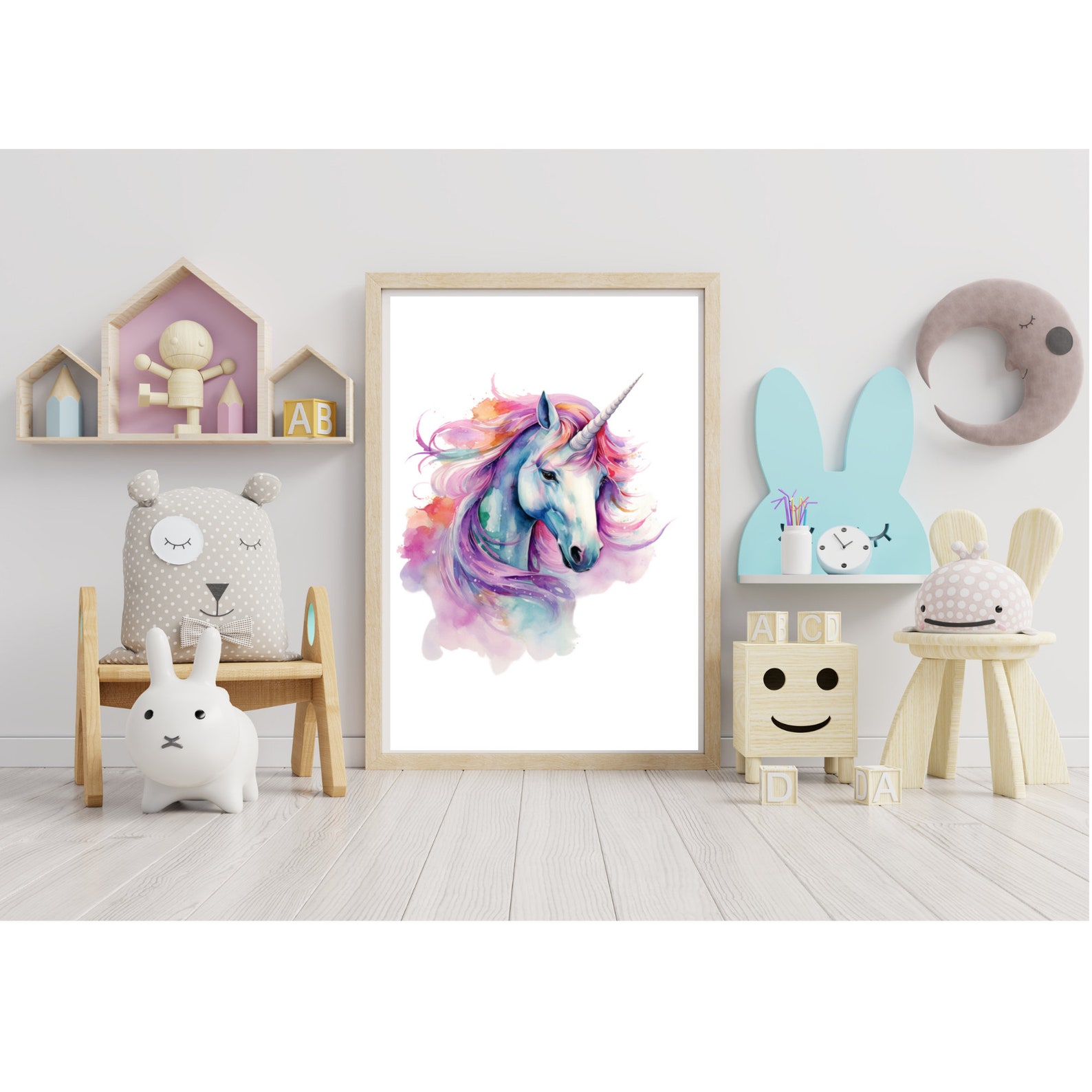 Unicorn Watercolor Painting, Unicorn Wall Art Print, Unicorn Print, Digital Download , Printable ...