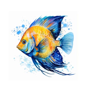 Aquarell Kaiserfisch, druckbare Wandkunst Kaiserfisch, Fisch digitaler Download, Kaiserfisch Malerei, Digitaldruck, Kaiserfisch Clipart