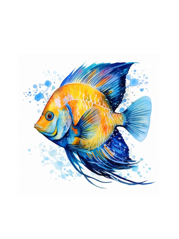 Angelfish Fish Graphics Watercolor Angelfish Black & White Art Card Of Two Angelfish | Tiffany