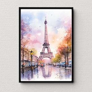 Eiffel tower watercolor painting, printable wall art, Paris watercolor painting, cities wall art, instant download