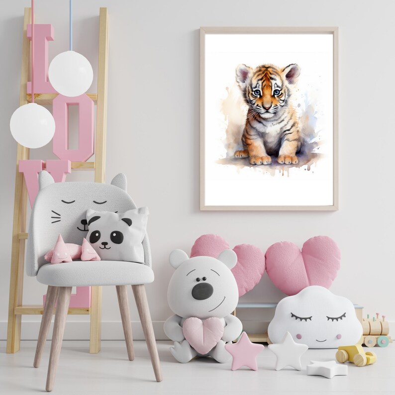 Tiger Nursery Canvas Wall Banner - 11x14" Cute Tiger On Skateboard Hanging Art For Kids Room, Playroom, Bedroom