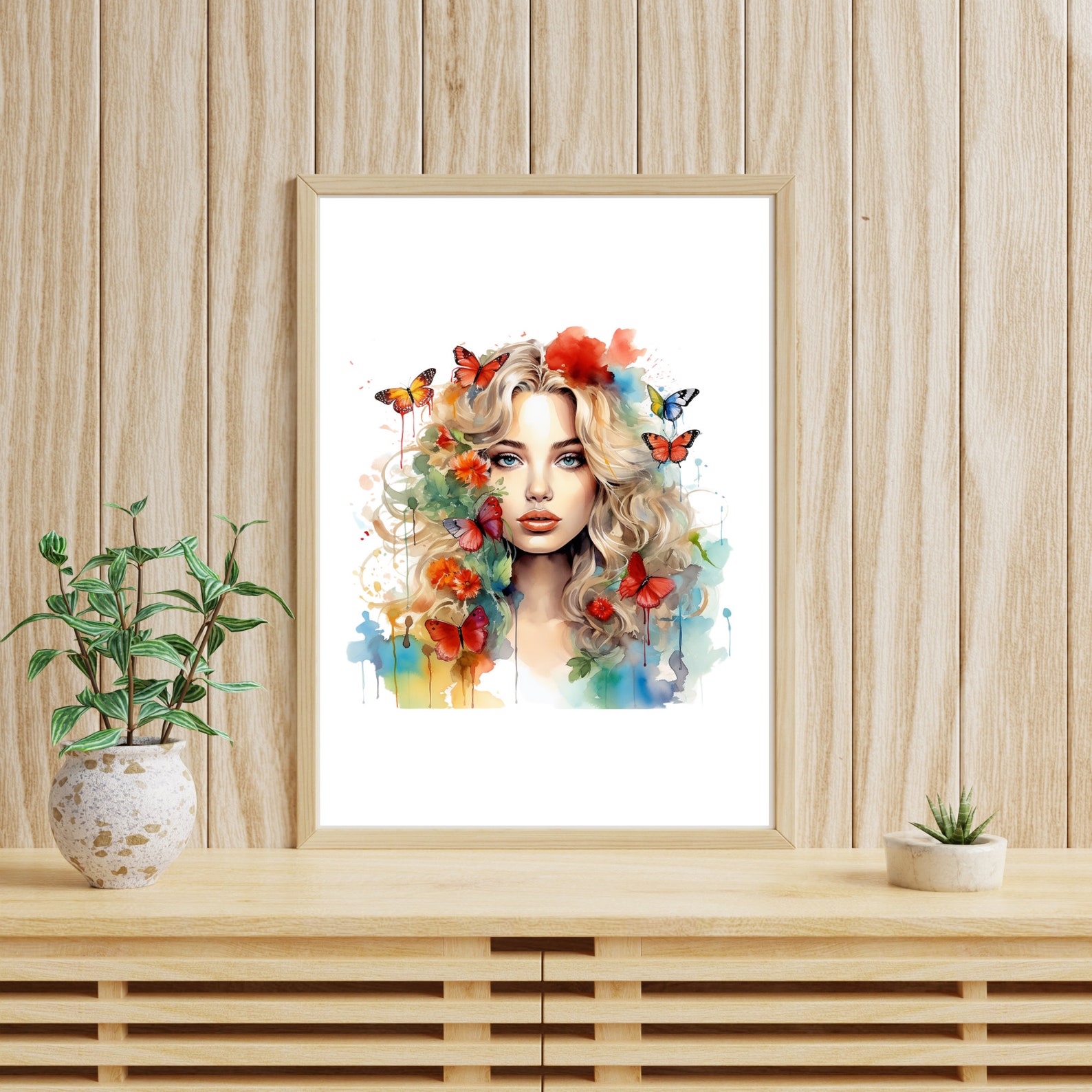 Girl Portrait Alcohol Ink Watercolor Printable Wall Art, Watercolor ...