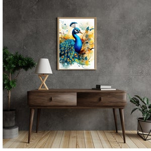 Akvarell påfågel utskrivbar konst, blommig påfågel (digital nedladdning) bild 5