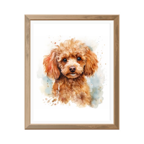 トイプードルの水彩画の印刷可能な壁アート、ペットの肖像画、犬の