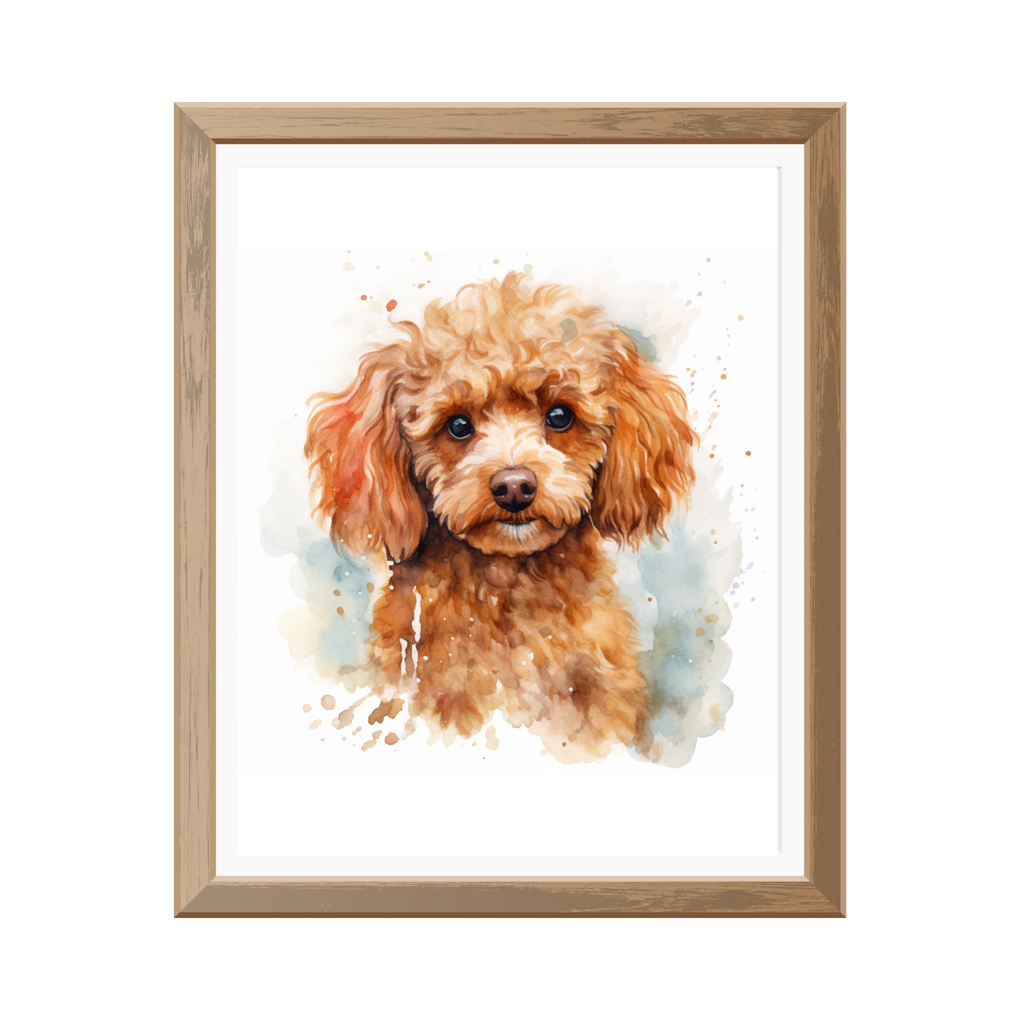 トイプードルの水彩画の印刷可能な壁アート、ペットの肖像画、犬の