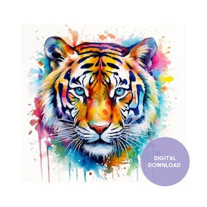 Tiger watercolor print, Printable wall art , tiger watercolor wall decor , tiger digital download