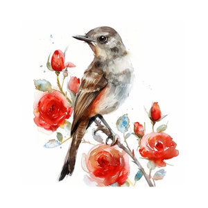 Nightingale watercolor painting printable wall art, nightingale clipart, digital download, wall decor
