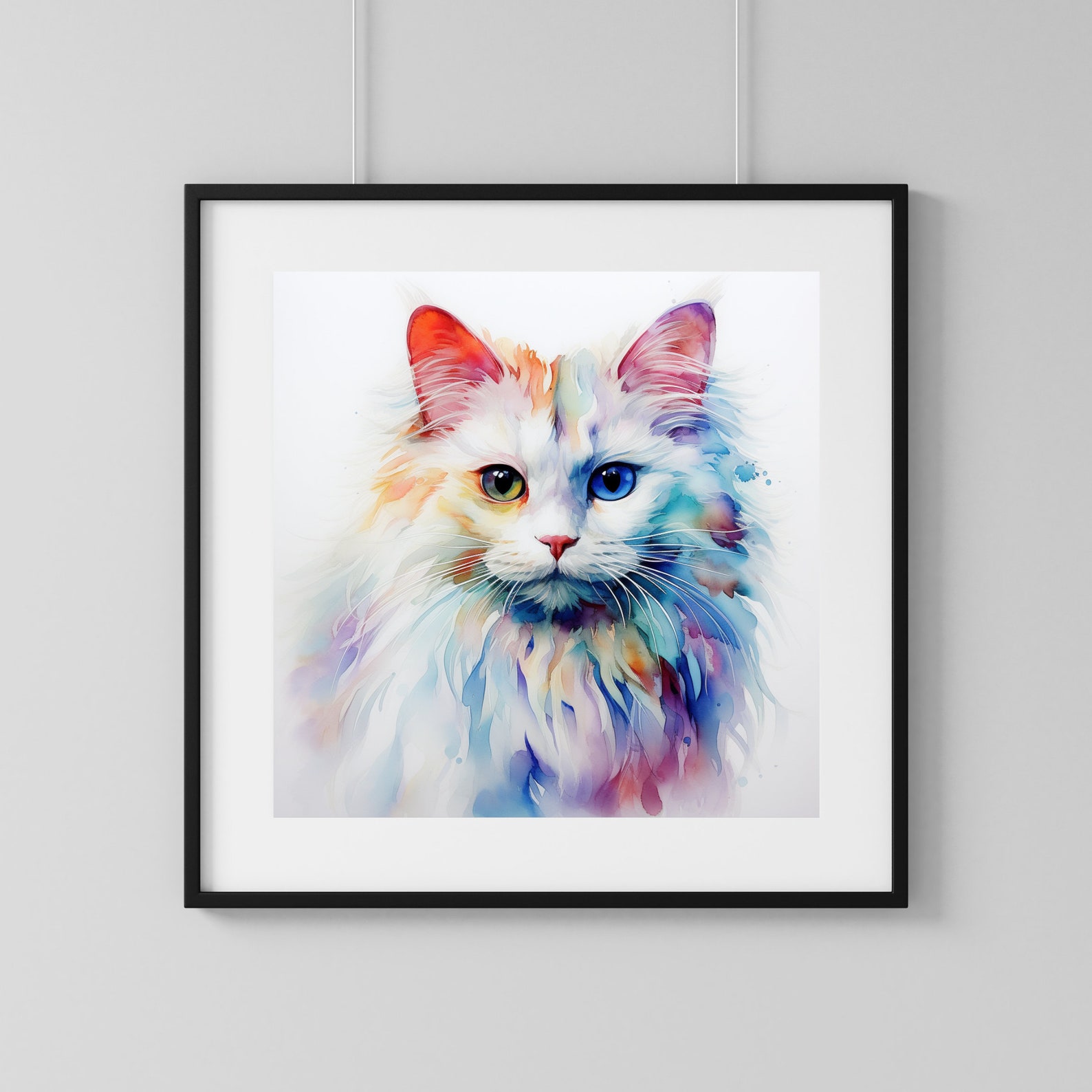 White Cat Printable Wall Art, Watercolor White Cat, Cat Aquarelle Print ...