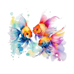 Fishes watercolor painting printable wall art, Nursery room decor, Fishes instant download, digital print, colorful art, Fish clipart