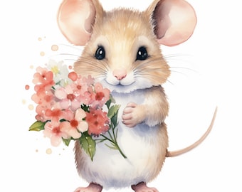 Muis aquarel illustratie afdrukbare muurkunst, muis aquarel muur decor, kinderkamer, kinderkamer, babykamer, instant download