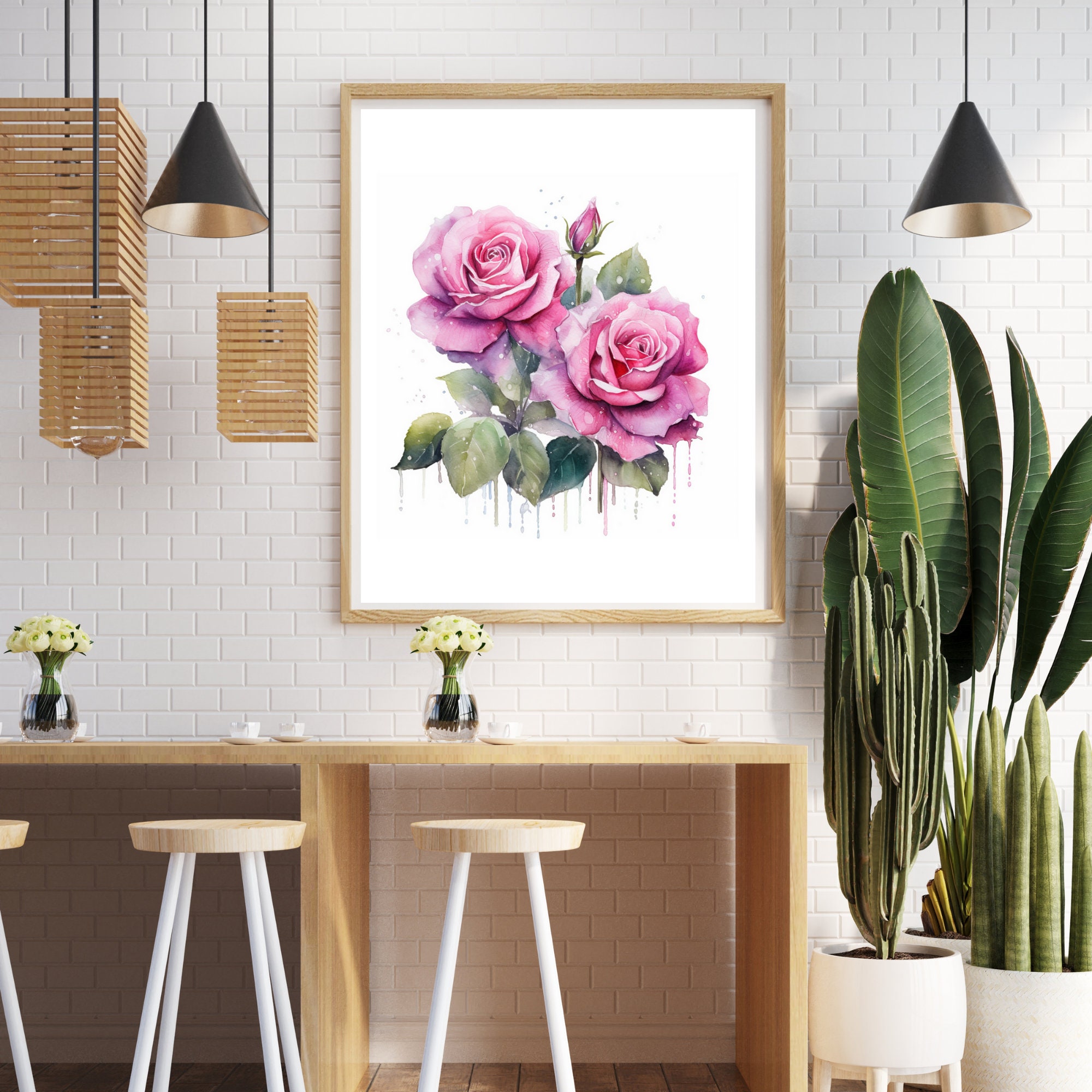 Pink Roses Watercolor Painting Printable Wall Art, Pink Roses Clipart ...