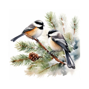 Chickadee birds watercolor painting printable wall art, chickadee clipart, chickadee digital download, instant download