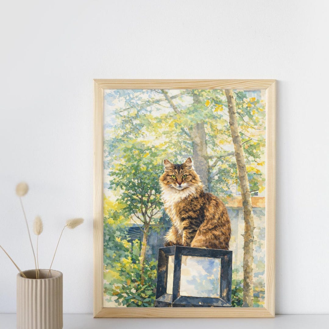 Cat Watercolor Art Print, Printable Cat Wall Art, Watercolor Animal ...