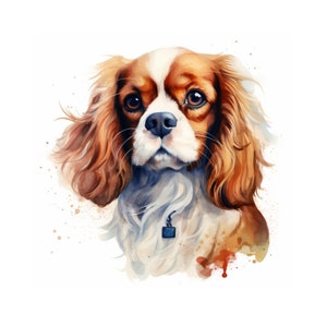 Cavalier King Charles cane stampabile arte murale, pittura ad acquerello, download immediato, stampa digitale