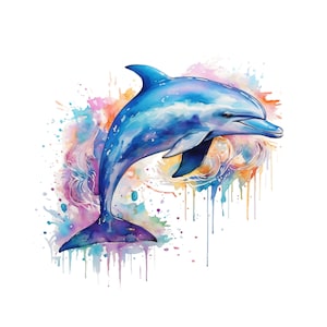 Dolphin watercolor painting, dolphin printable wall art