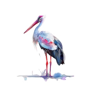 Stork watercolor painting printable wall art, stork clipart, stork print, wall decor, home decor, minimalist art, digital download