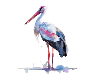 Stork watercolor painting printable wall art, stork clipart, stork print, wall decor, home decor, minimalist art, digital download