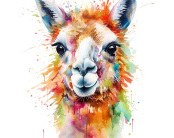 Llama watercolor painting printable wall art, animal print, Nursery printable wall decor, kids wall art, instant download,llama clipart