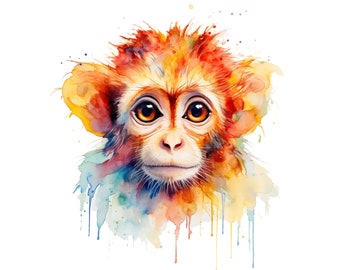 Monkey watercolor painting, Monkey printable wall art, Monkey Nursery wall decor, digital print, Monkey poster, Monkey clipart, pdf files