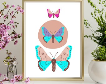 Boho Butterfly Nursery Print, Colorful Butterflies Wall Decor (Digital Download)