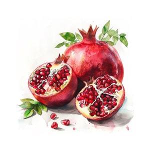 Pomegranate watercolor painting printable wall art, kitchen wall decor, instant download, fruits wall art, pomegranate printable