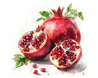 Pomegranate watercolor painting printable wall art, kitchen wall decor, instant download, fruits wall art, pomegranate printable
