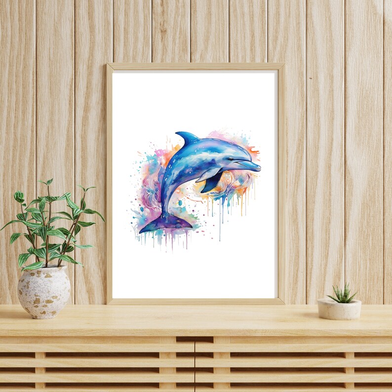 Dolphin Watercolor Painting, Dolphin Printable Wall Art Etsy