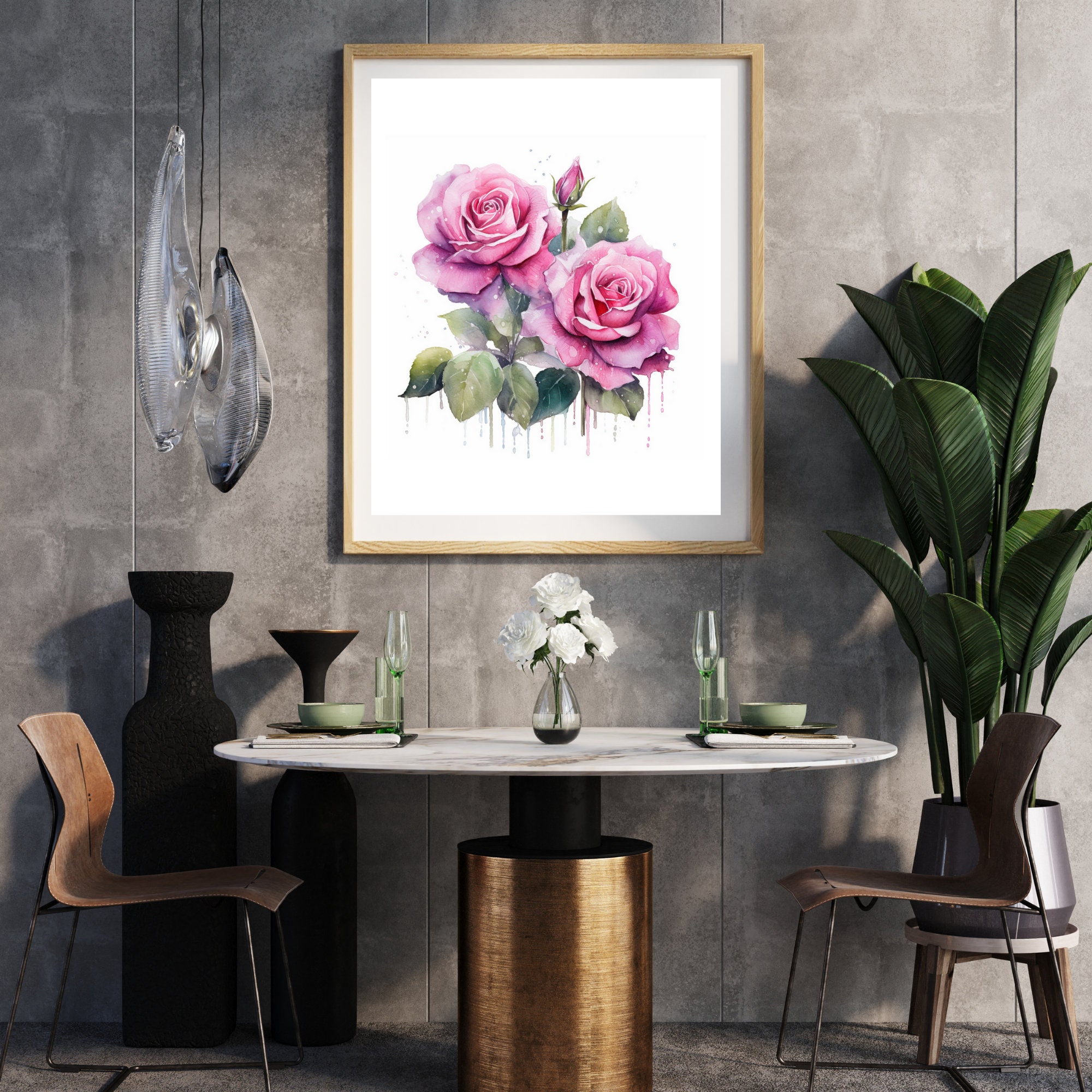 Pink Roses Watercolor Painting Printable Wall Art, Pink Roses Clipart ...