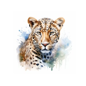 Leopard printable wall art,  Digital painting, Digital download, Leopard print, watercolor leopard painting
