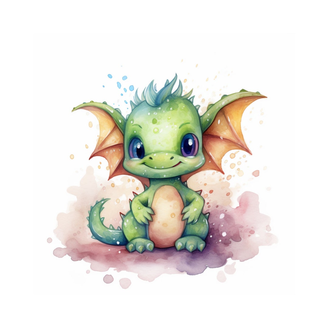 Baby Dragon Nursery Printable Wall Art, Baby Dragon Watercolor Painting ...