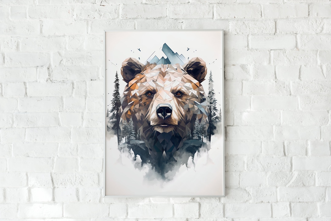 Bear Wall Art for Living Room Bear Painting Geometric Art Bear Etsy