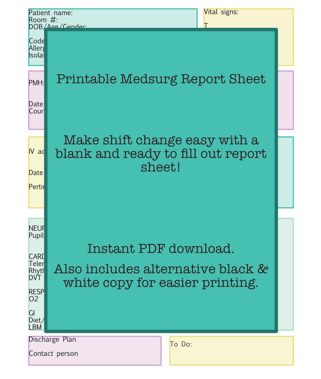 Printable Medsurg Nursing Report Sheet - Portrait Style - Etsy