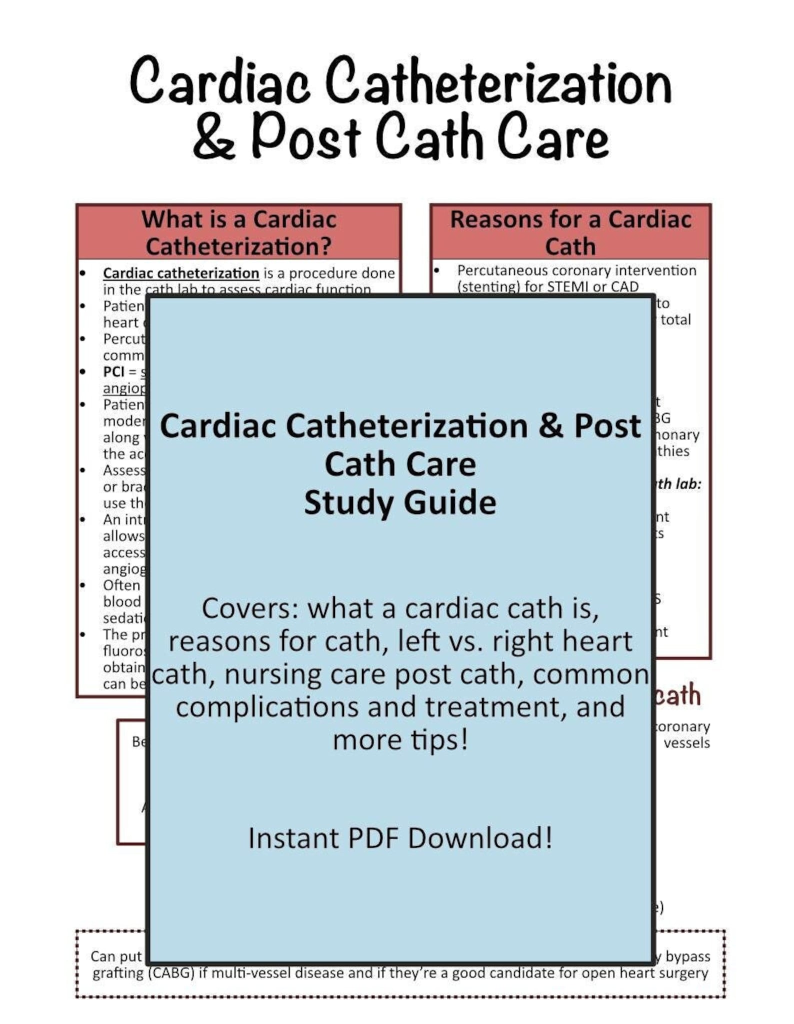 Cardiac Catheterization & Post Cath Care Study Guide - Etsy