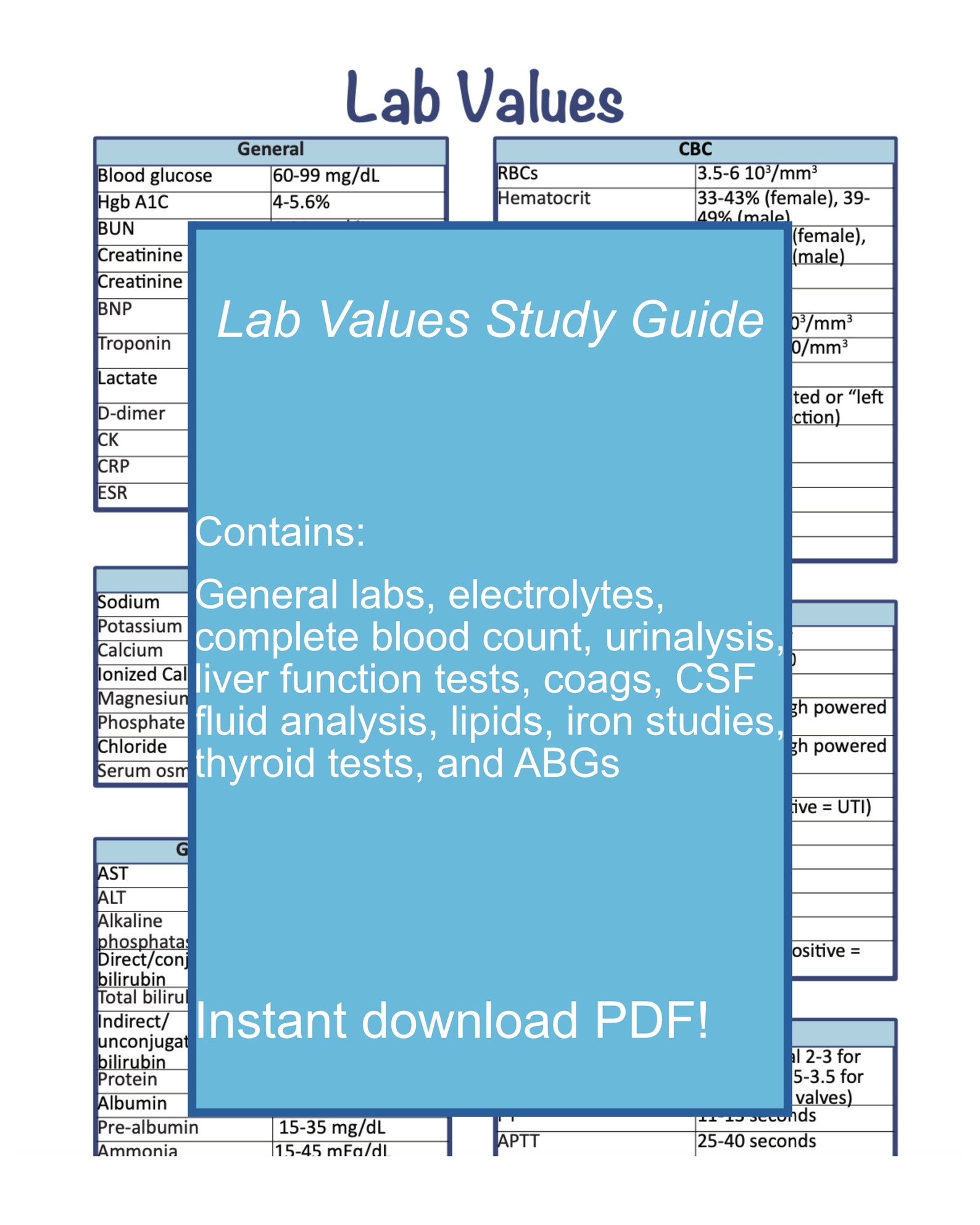 ABG Electrolyte and Lab Values Nursing Study Bundle Etsy