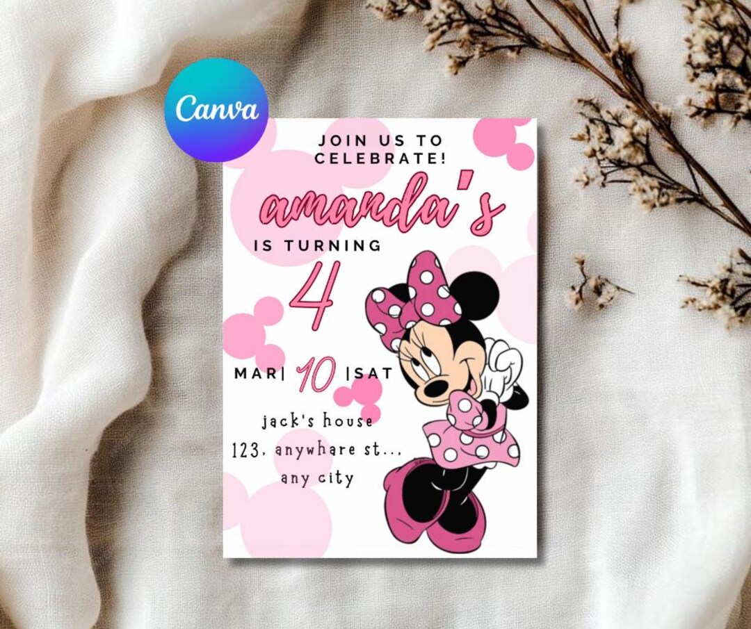Editable Minnie Mouse Birthday Invitation Template – Instant Download ...