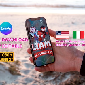 Spidey Birthday Video Invitation, Spiderman Video Invite, Editable Canva Template, Spiderman Party Invitation, Digital Animated Invite