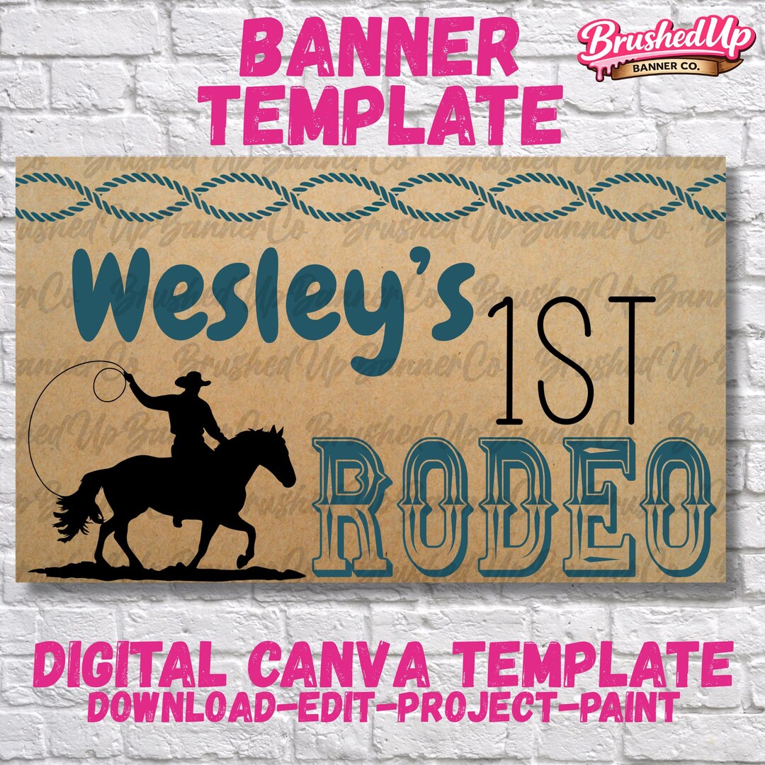 Pro Rodeo Banner First Rodeo Banner Template | Hand-painted Birthday Party Decor (canva ...