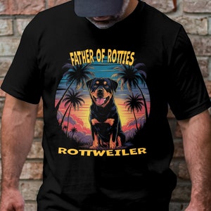 Father of Rottweilers T-Shirt, Dog Dad, Rottie Dad, Vintage Sunset Palm Trees, Beach Vibes