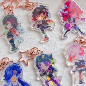 Buy 2 Get 1 Free - Genshin Boyband Holographic Acrylic Charms (Xiao, Venti, Zhongli, Kazuha, Kaeya, Diluc)