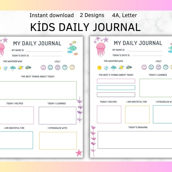 Kids Daily journal Printable Journal For Kids Diary For Children Kids Activity Drawing Page Digital Download Digital Journal Template Sea