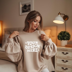 Gildan 18000 Mockup | Gildan Sand Sweatshirt Mockup | Sweatshirt Model Mockup | Gildan Sand | 18000 Sand | Simple Mockup