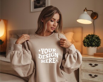 Gildan 18000 Mockup | Gildan Sand Sweatshirt Mockup | Sweatshirt Model Mockup | Gildan Sand | 18000 Sand | Simple Mockup